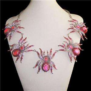   Spider Necklace Pendant Pink Swarovski Crystal Insect Tarantula  