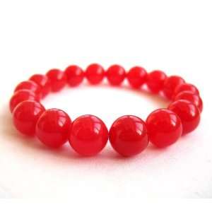  10mm Red Stone Beads Buddhist Mala Bracelet: Jewelry