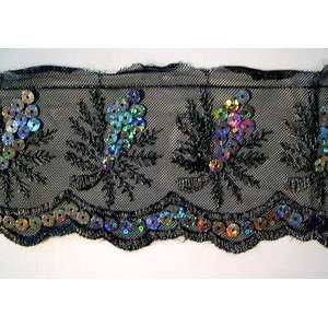  Black and Silver Sequins Trim 3.5 Inch By The Yard: Arts 