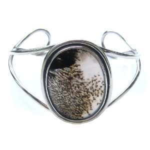 Moss Agate and Sterling Silver One of a Kind Oval Bangle