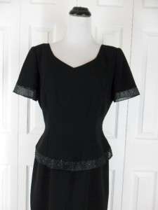 Talbots Size 10 Long Black Cocktail Evening Party Dress Short Sleeves 