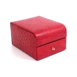  Two Level Jewelry Case w/ Drawer & Mirror, Red Ostrich 