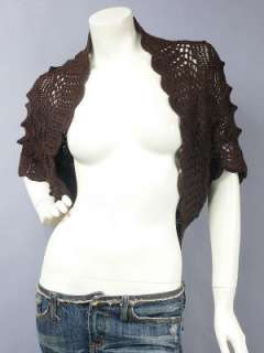 Brown Crochet Bolero Shrug Crop Sweater Cardigan M  
