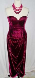 Vintage Victor Costa 80s Bombshell Gown Dress 10 Burgundy Velvet 