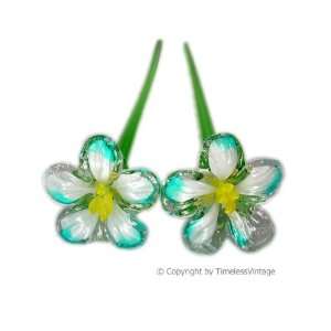    2 Hand Blown Art Glass Fused Blossom Flowers: Home & Kitchen