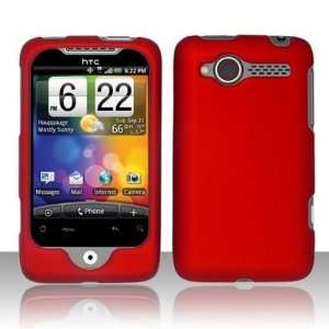 : Red Rubberized Snap on Hard Protective Cover Case for HTC Wildfire 