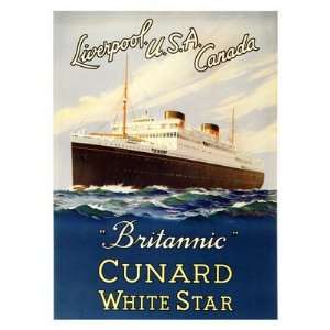  Retro Travel Prints Brittanic, Cunard White Star Line 