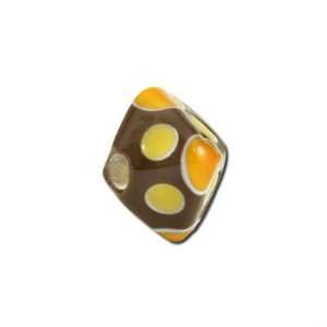 12mm Brown with Amber Spots Pyramid Rondelle Lampwork Beads Large Hole
