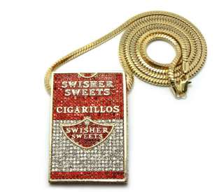 Iced Out Cigarillos Swisher Sweets Pendant w/ 36 Franco Chain Gold 
