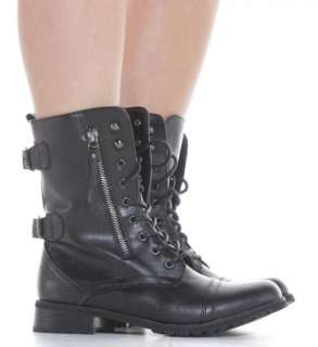 Women Flat Lace up Army Biker Ankle Black Ladies Military Boots Size 3 
