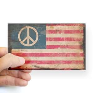   Sticker Clear (Rectangle) Worn US Flag Peace Symbol: Everything Else