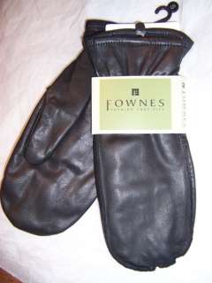 Fownes Leather Mittens Fleece lined with Fingers,Black  