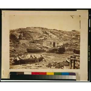   or fishing camp,Labrador,Newfoundland,boats,camp,wooden building,1864