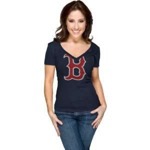   Sox Womens Nike Navy Deep V Neck Burnout T Shirt