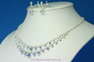 Blue Sapphire Crystal Bridal Wedding Set Necklace Earrings  