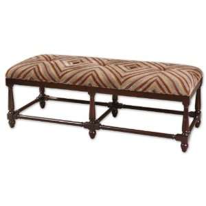   Bench Plush Stripes In Seaglass Blue, Sand & Cocoa Brown, Buttoned