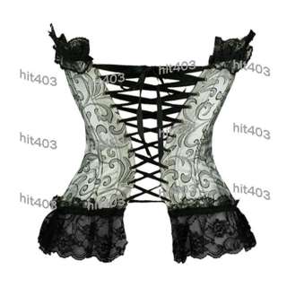 Boned steel Lace up Brocade Victorian Corset+G string S  