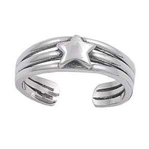   Silver Three Ridges With Star Celestial Adjustable Toe Ring: Jewelry