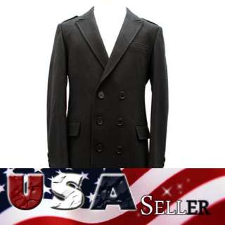 USA SELLER Mens Luxury Wool Coat Black Peak Style Double Breasted 