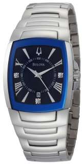 Bulova 96D108 Mens Stainless Steel Blue Dial Diamond Watch  