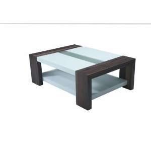  Dark Natural Finish & White Coffee Table with Bottom Tray 