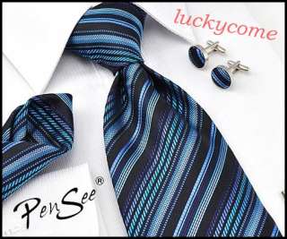 Christmas New 100% Jacquard woven Mens cufflinks hanky tie Silk 