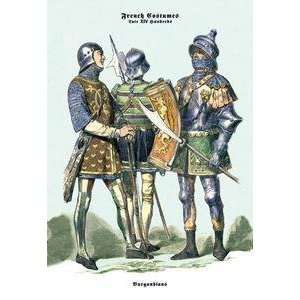  Vintage Art French Costumes Burgundians in Armor #2 