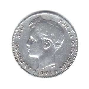  1901 (01) SM V Spain Peseta Coin KM#706   83.5% Silver 