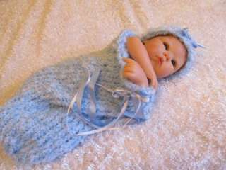 KNITTED COCOON 18 22 for REBORN DOLLS gorgeous BLUE! FREE shipping 