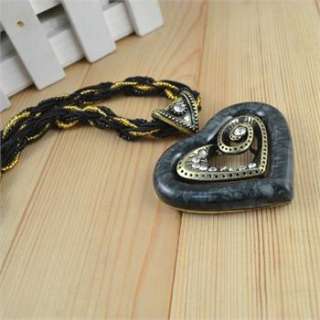 Antique Cocktail Multi Chain Resin Bead Heart Pendant Crystal Necklace 