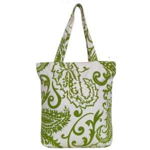 Cotton Canvas Kiwi Green and White Paisley Book Bag with 