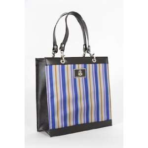  Gray and Purple Striped Silk and Leather Handbag 
