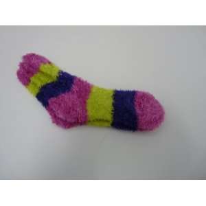  Fuzzy Socks for Kids Lime Green, Pink, and Purple Striped 