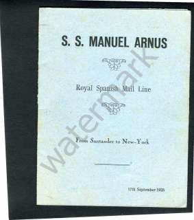 1926 S S Manuel Arnús event program Santander to NY  