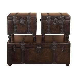   Huge Set of 3 Custom House Leather N Wood Chest Trunks: Home & Kitchen