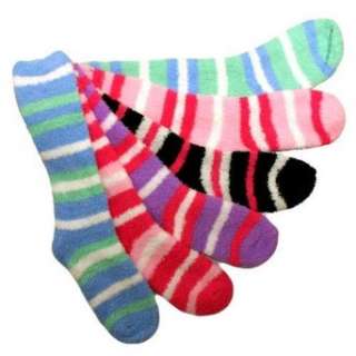  Long Striped Assorted 6 Pack Thick Fuzzy Socks: Clothing