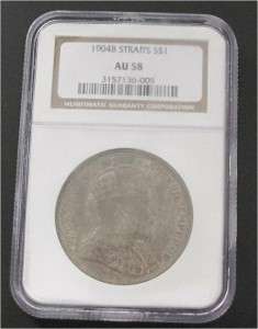 STRAITS SETTLEMENTS SILVER DOLLAR CROWN 1904 GRADED BY NGC   AU58 