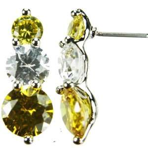   Snowman Earrings, Citrine Colored & Diamond Colored CZs, Post Jewelry