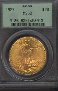 1927 $20 Saint St Gaudens Gold Double Eagle PCGS MS62   OGH  