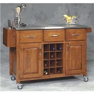  Kitchen Island Cart with Stainless Steel Top   Cherry 