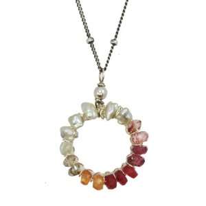 Mixed Circle Pendant Necklace in Red Tones: Jewelry