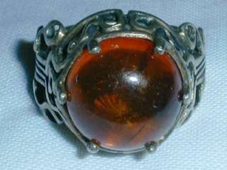 GREAT VINTAGE STERLING REAL AMBER RING  SIZE 7 http//www.auctiva 