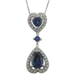   Silver Created Ceylon and White Sapphire Heart Pendant Jewelry