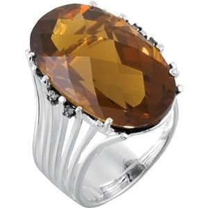  Sterling Silver Smoky Quartz and Champagne Diamond Ring Jewelry