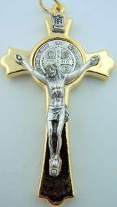 Rare St. Saint Benedict Exorcism Crucifix Cross Catholic 3 Tall GOLD 