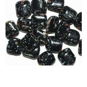  Black Speckle Square Tablet Czech Pressed Glass Beads 