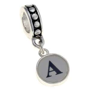 Round Silvertone Initial Letter Typewriter Style Bead Fashion Jewelry 