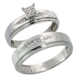 Sterling Silver Diamond Engagement Rings Set for Men and Women 2 Piece 
