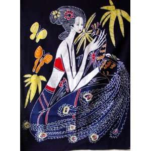  Beautiful Chinese Art Miao Batik Tapestry Peacock Girl 