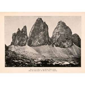  1899 Print Tri Cime Lavaredo Sexten Dolomite Italy Alps 
